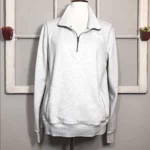 PINK Victoria’s Secret 1/4 Zip Light Gray Sweatshirt Size Large